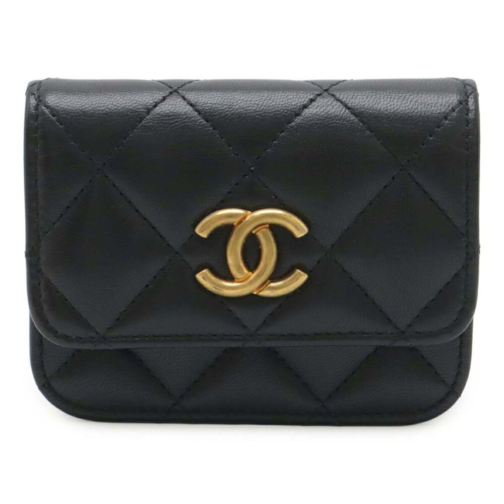 CHANEL Black Leather Logo Pouch